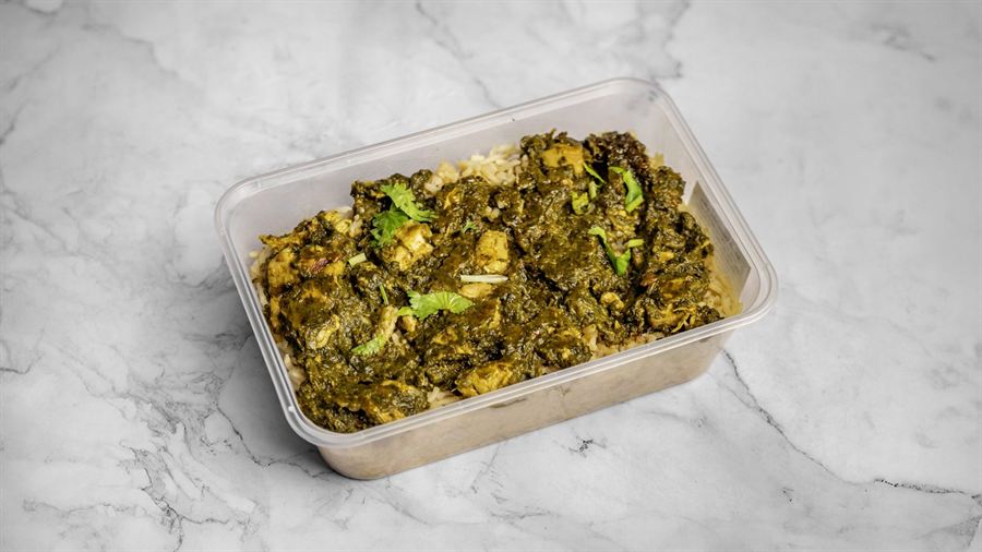 Spinach chicken curry with pilau rice